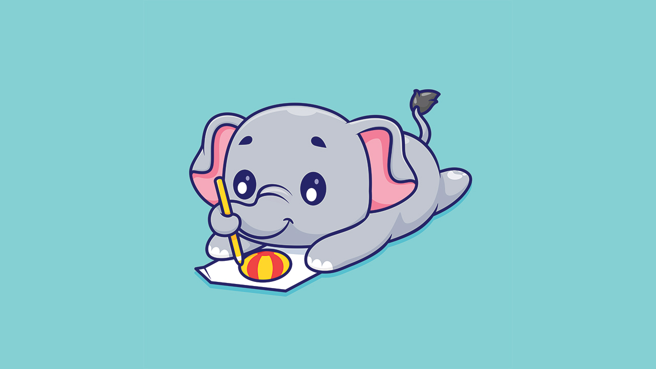 A cute elephant cartoon character drawing on the floor.
