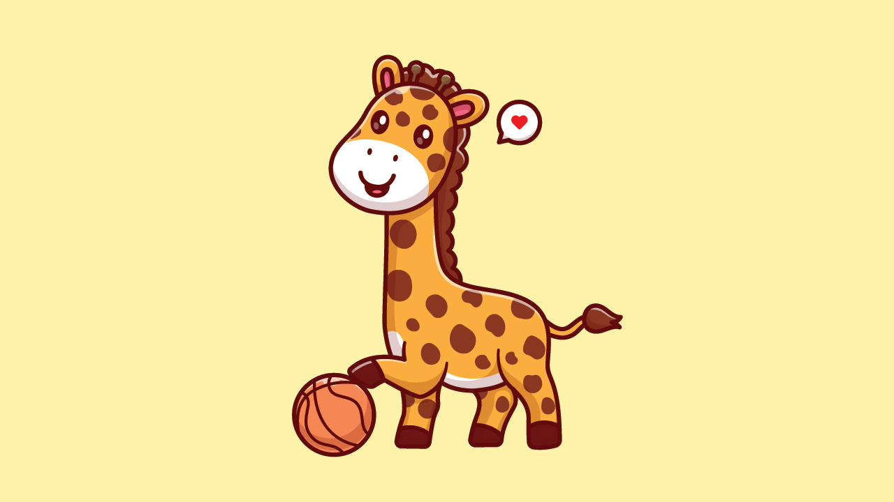 A cute giraffe cartoon with a basketball