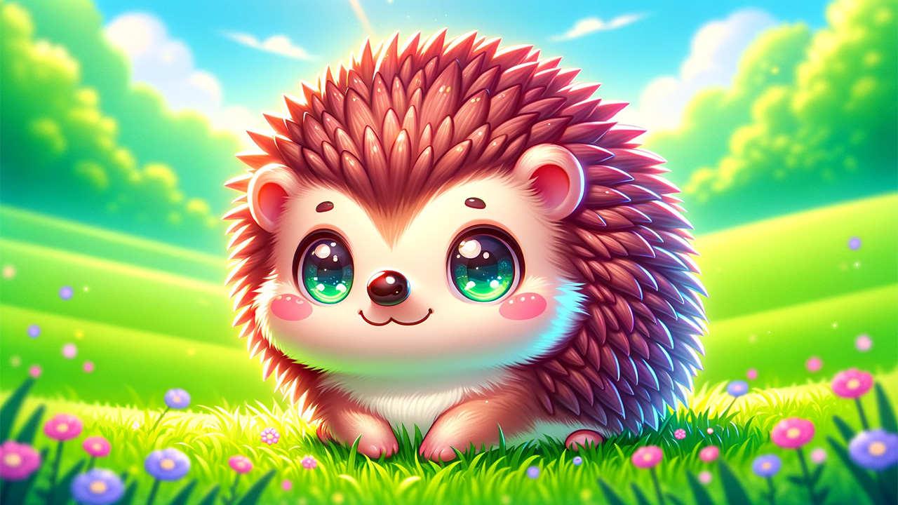 A cute kawaii hedgehow on a field