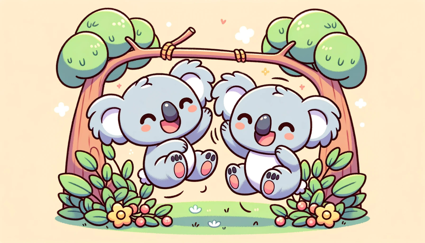 2 cute cartoon koalas playing