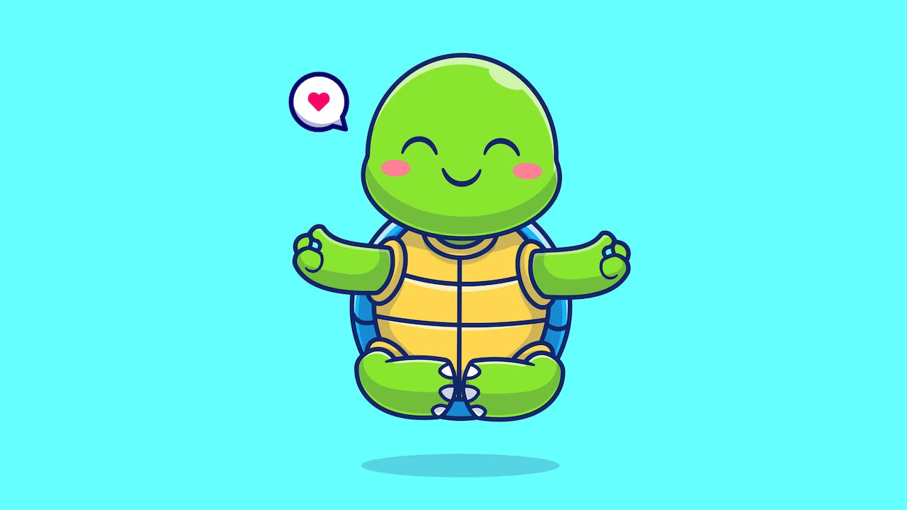 A cute turtle meditating