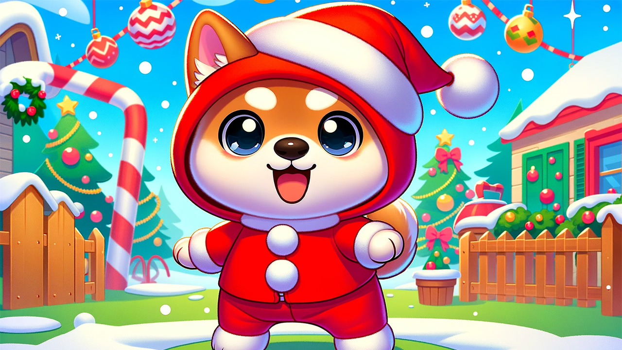 A cute kawaii shiba inu with a Christmas Pajama