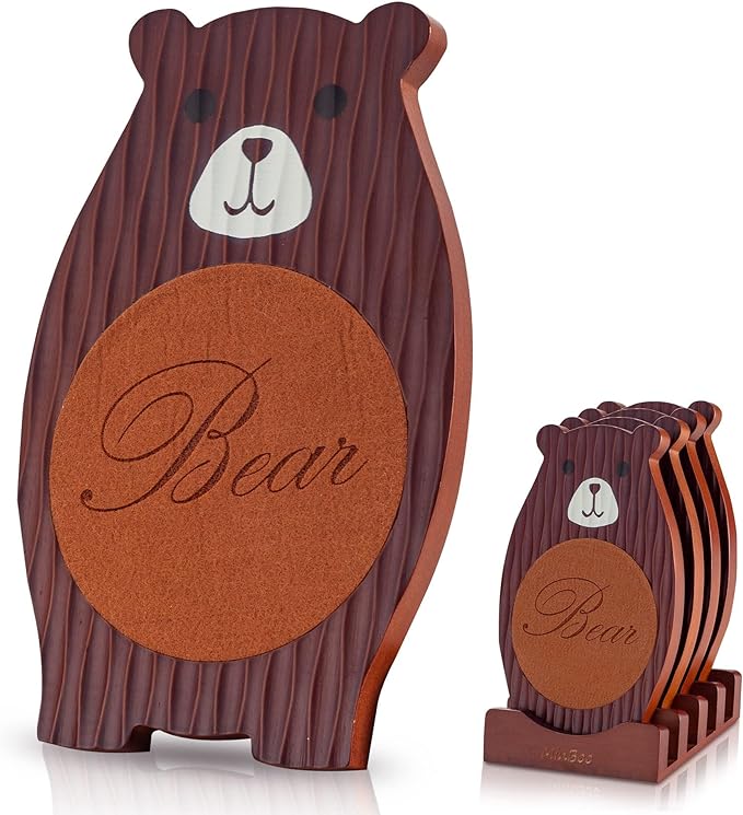 Bear Bamboo Coaster Set
