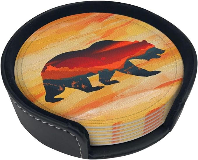 Bear Mountain Leather Coasters