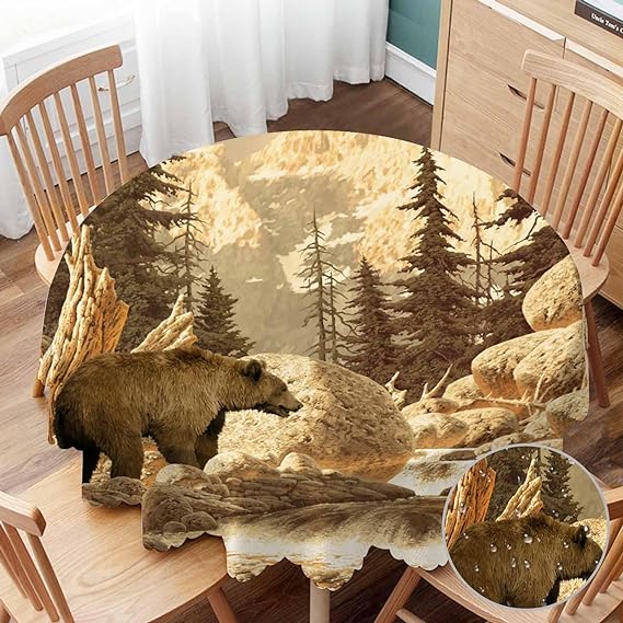 kitchen-bear-gifts-grizzly-bear-round-tablecloth