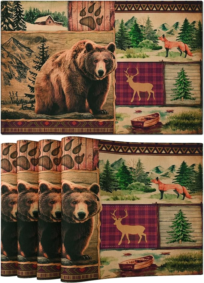 Rustic Bear Placemats Set