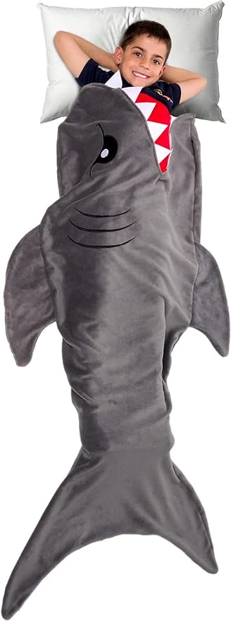 shark-hoodies-and-slippers-plush-shark-kids'-blanket