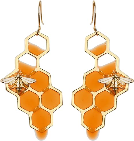 bee-jewelry-gift-ideas-honeycomb-bee-asymmetrical-earrings