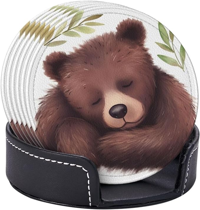 Bear Print Leather Coasters