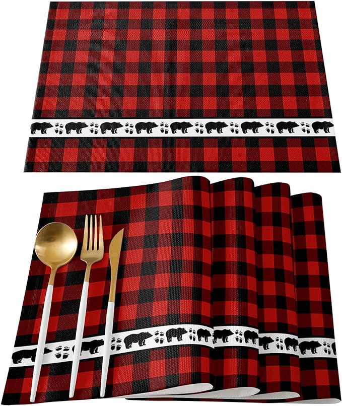 Bear Burlap Placemats Set
